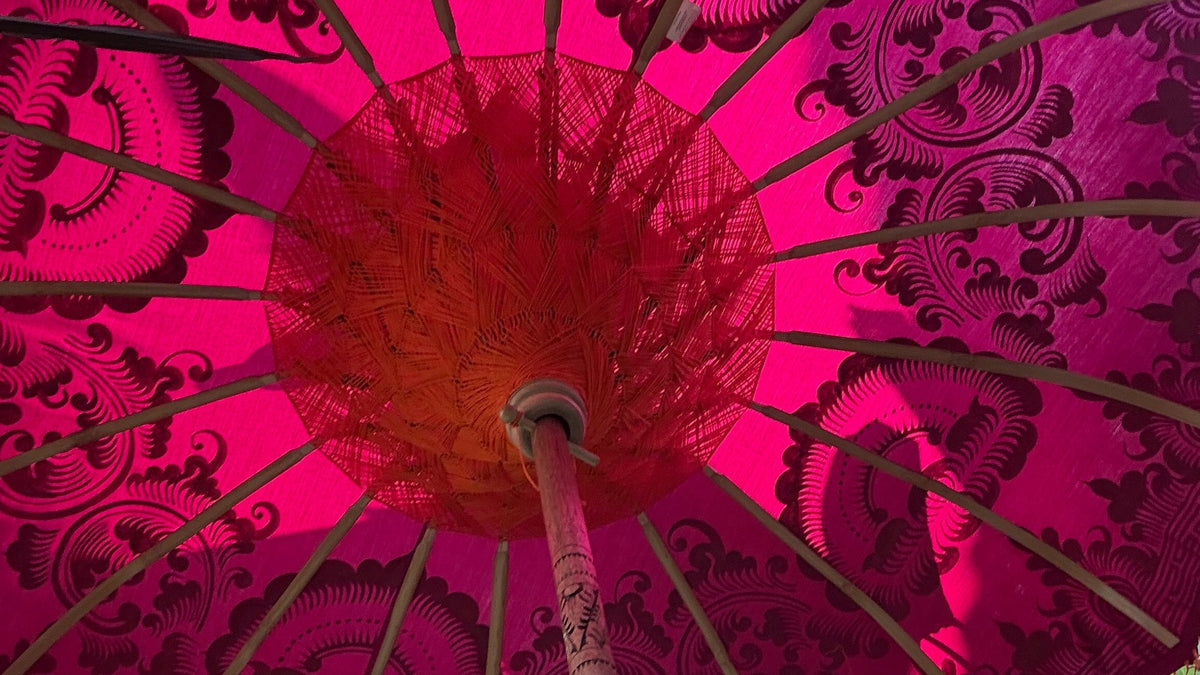 balinese patio umbrella 'The Lila' Lemon Yellow Bali Garden Parasol Sun ensuring every piece is unique with its own small Balinese Parasols | Handcrafted Garden