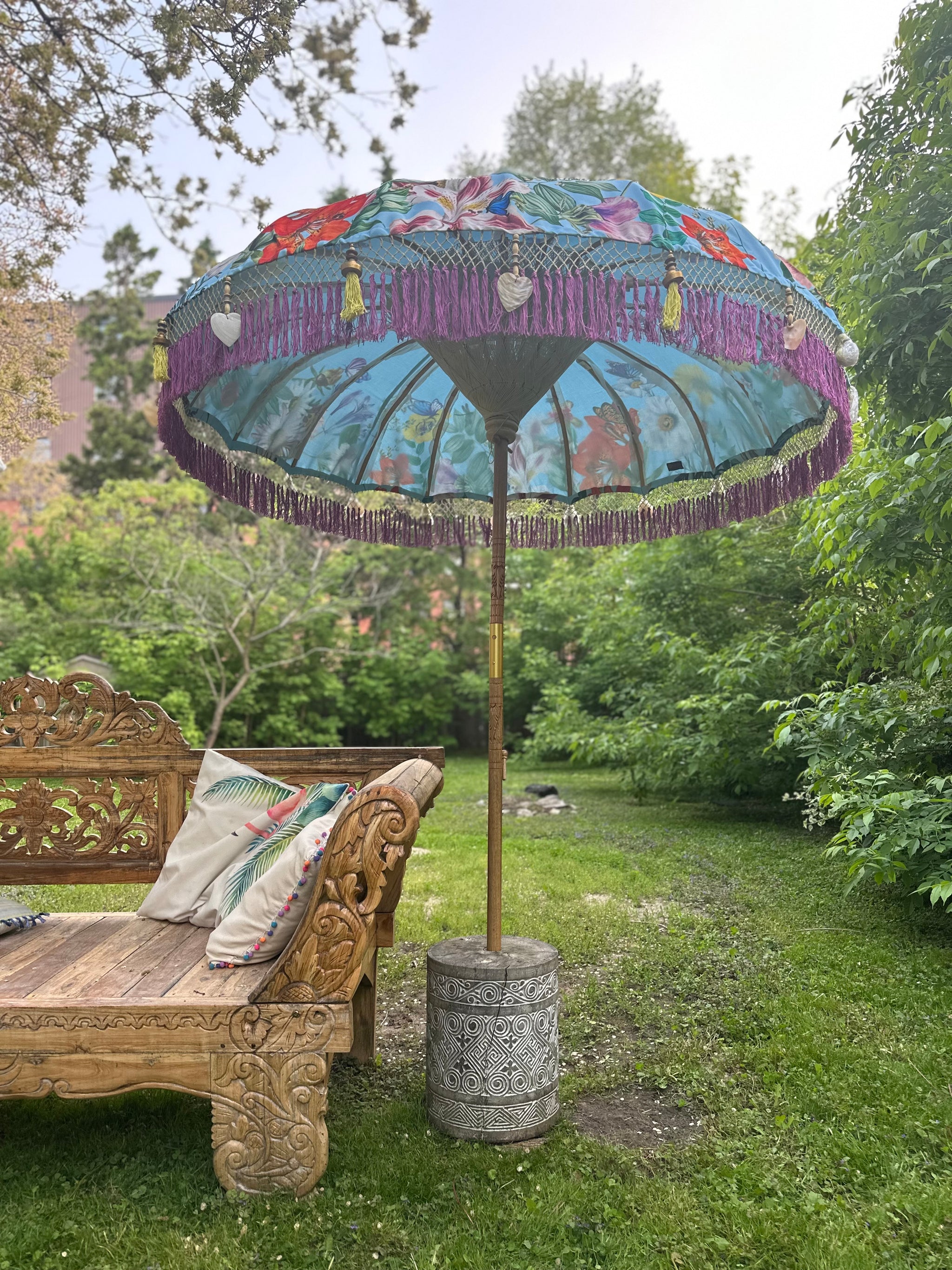 Butterfly Parasol – Handmade Balinese Umbrella with Floral Design – Baliaric Balinese Garden Parasol