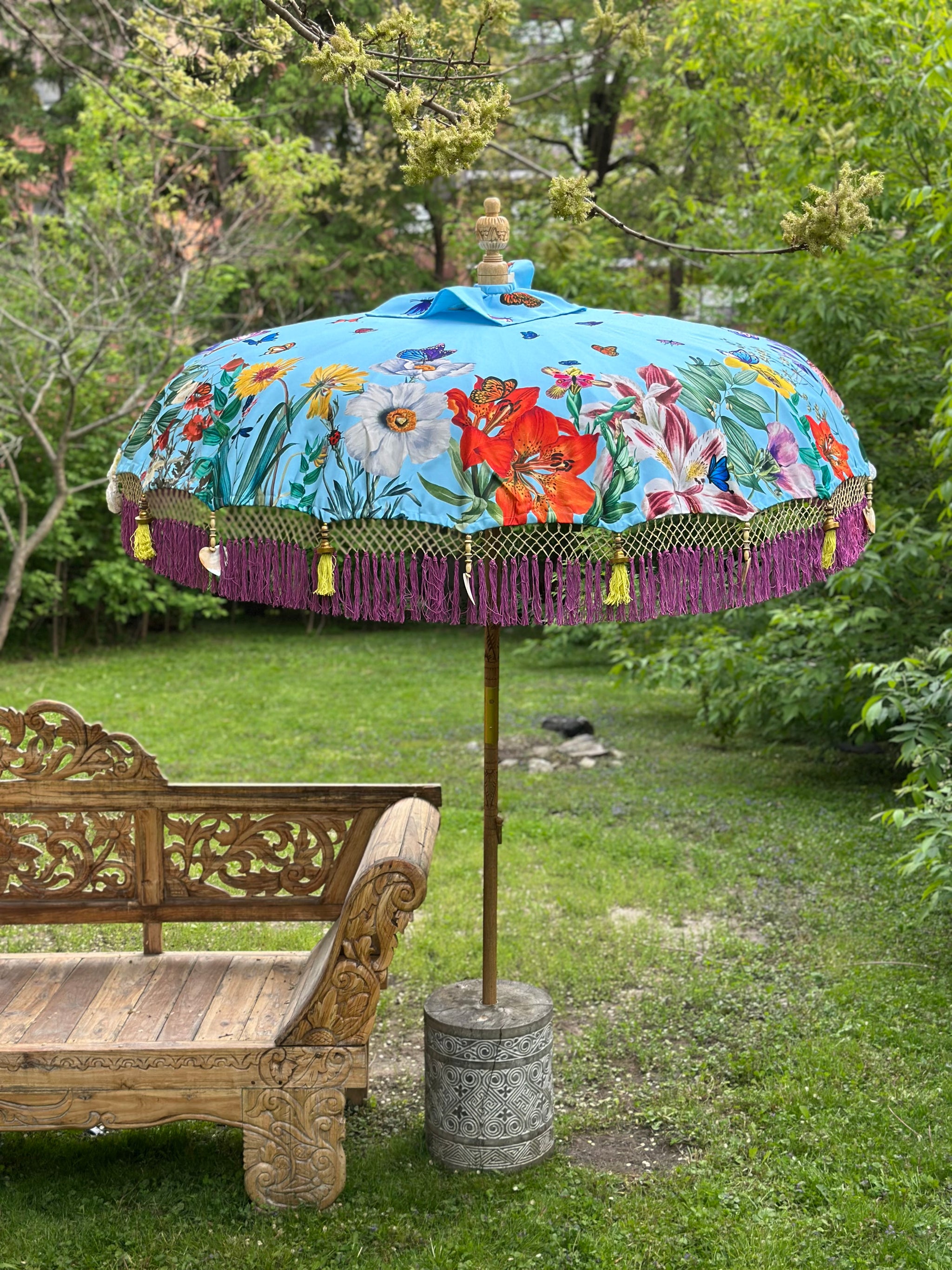 Butterfly Parasol – Handmade Balinese Umbrella with Floral Design – Baliaric Balinese Garden Parasol