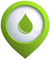 Green location pin with a water droplet icon